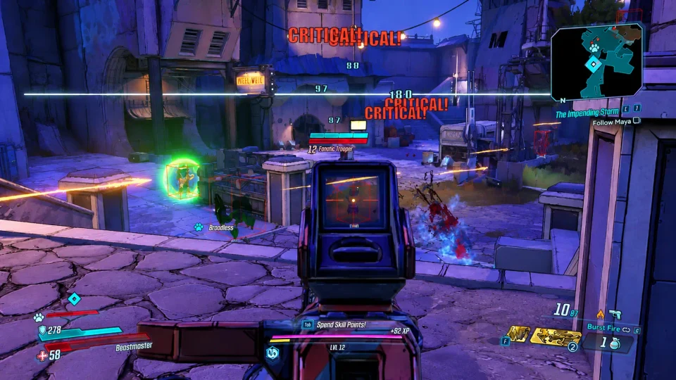 Borderlands 3 cel-shaded sci-fi courtyard combat on PC